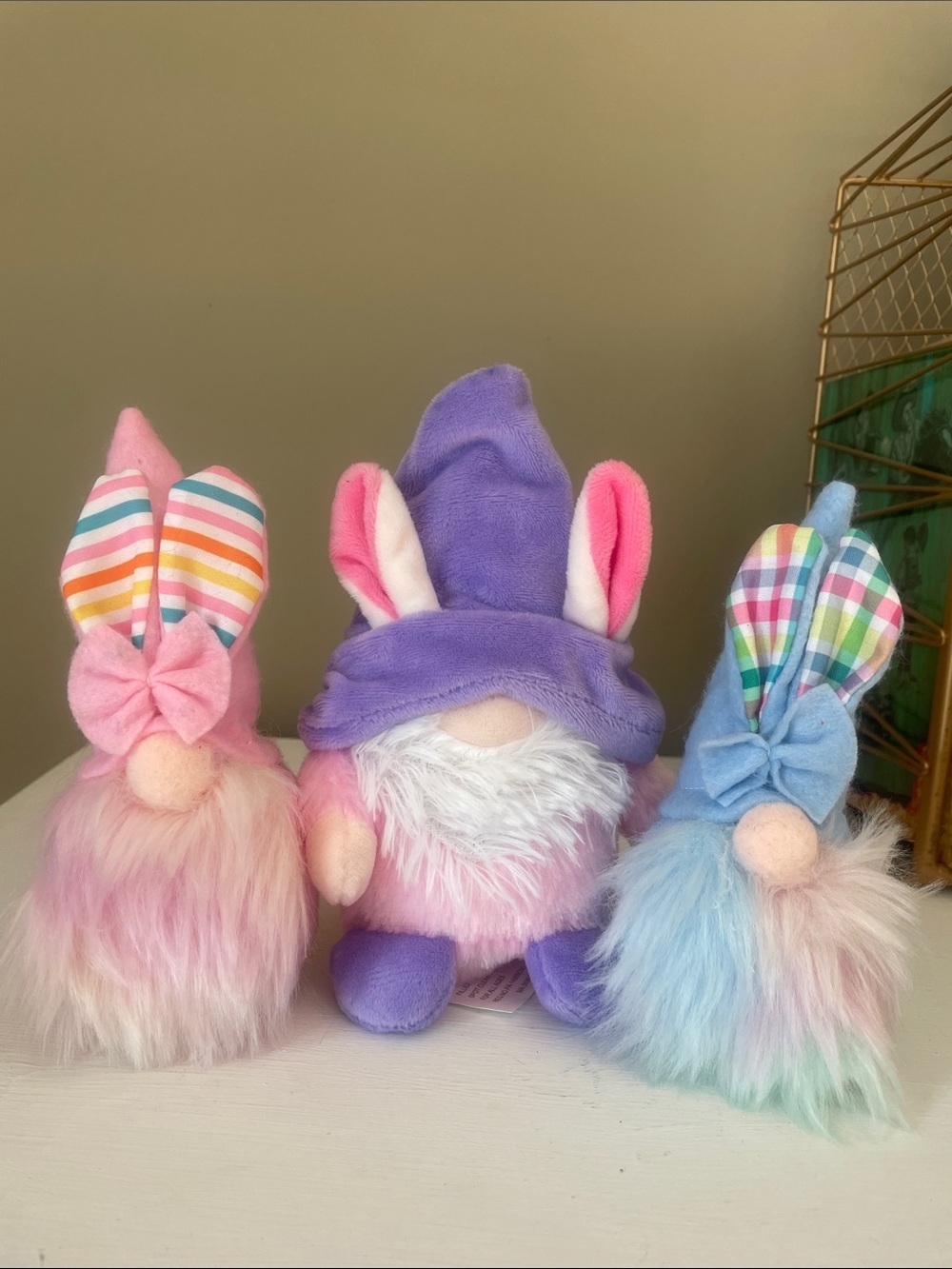 Pastel Bunny Gnome Trio Plush Decorations - Pink, Purple, Mint